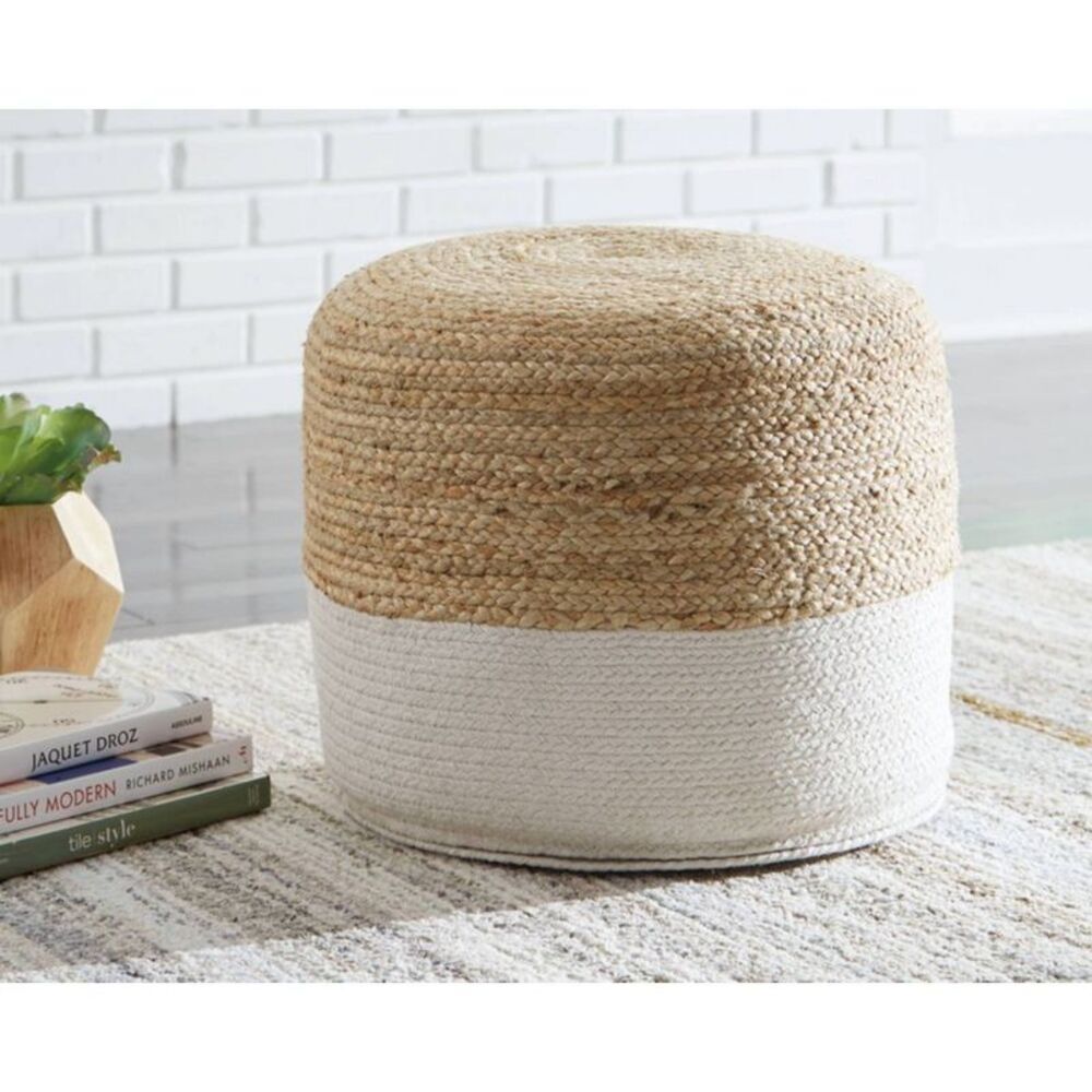 Sweed Valley Pouf Natural/White - Signature Design White - Picture 2 of 2